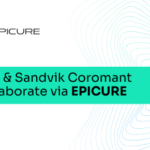 An image featuring EPICURE´s logo placed above the title text "PDC & Sandvik Coromant Collaborate via EPICURE" which is placed in a green box. The background is white.