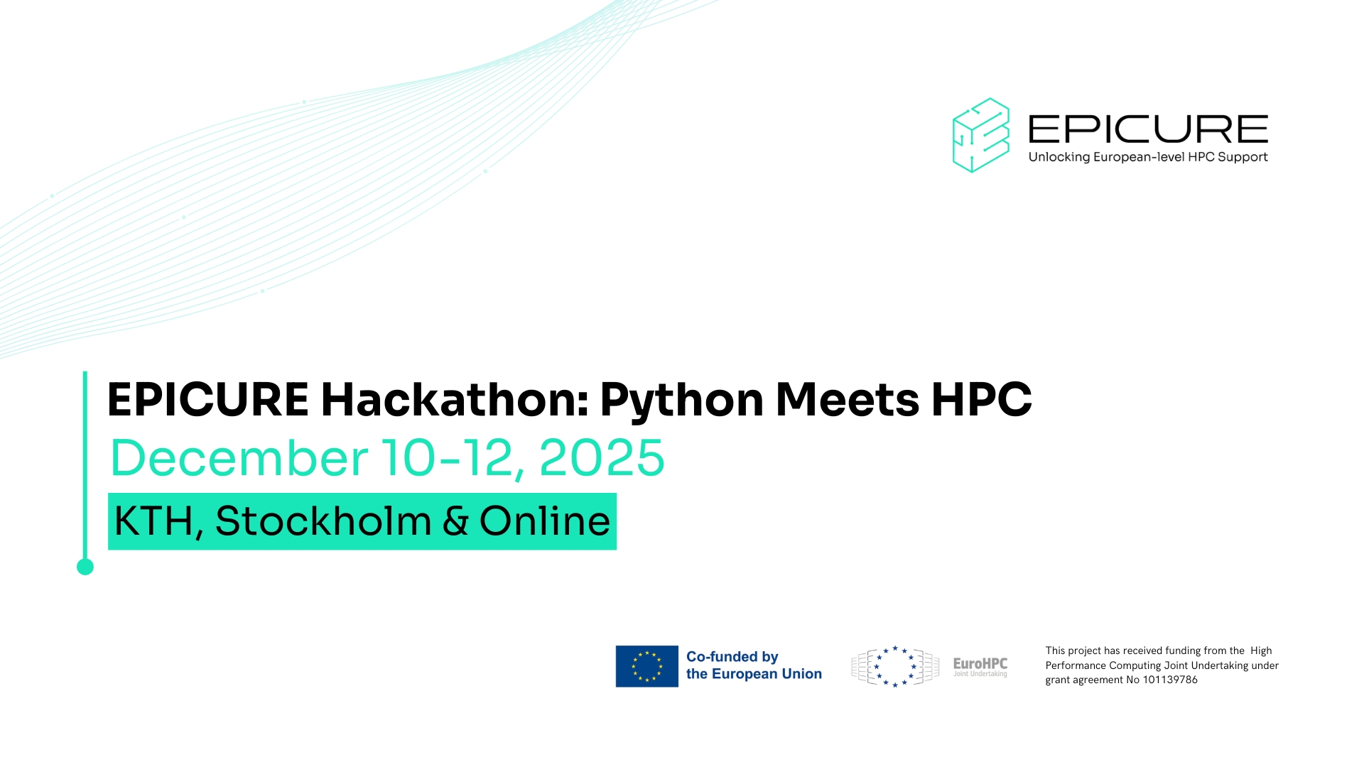 White banner promoting the upcoming EPICURE Hackathon: Python meets HPC