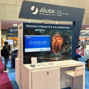 A booth in SC with a screen showing the epicure logo.