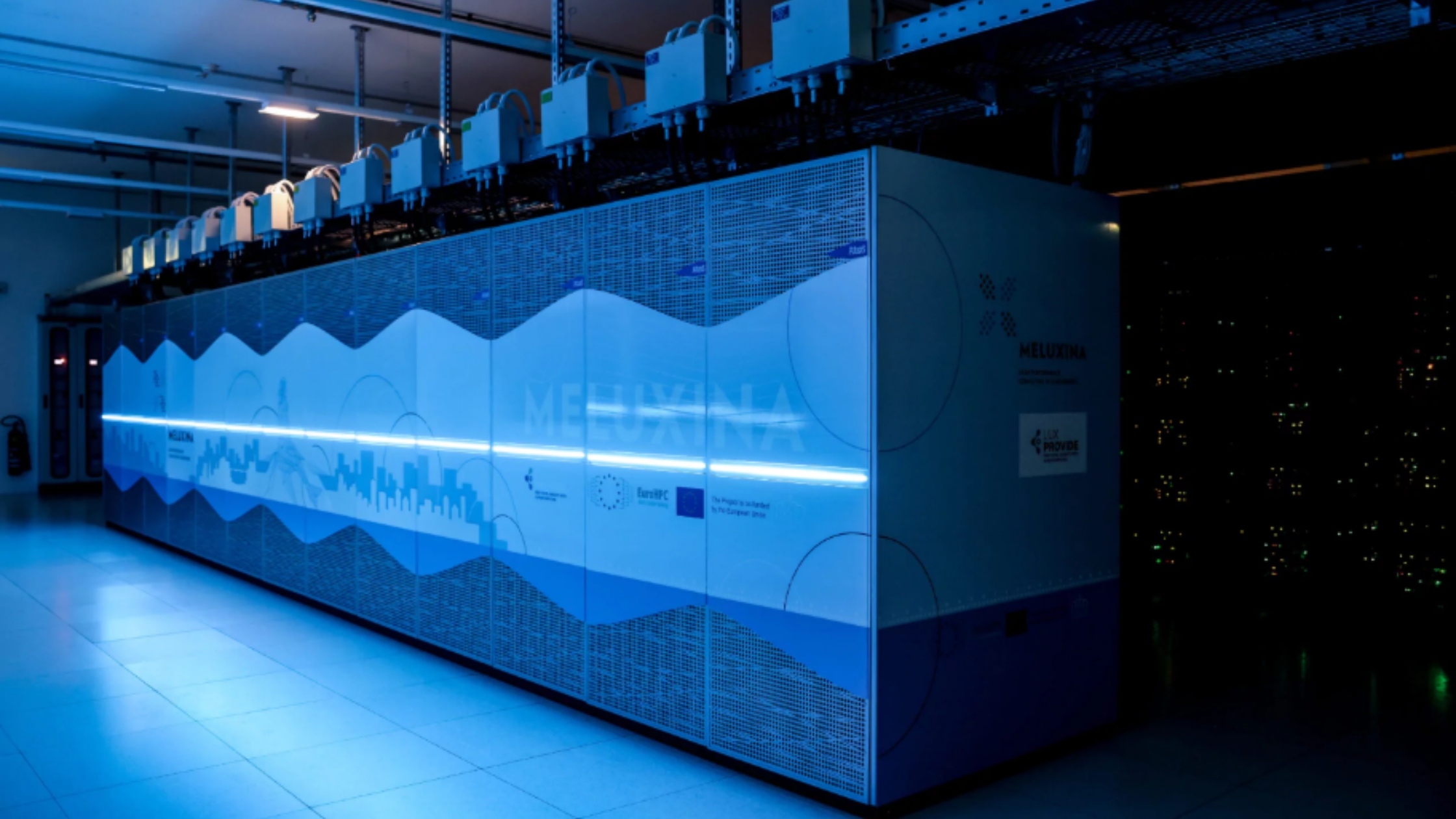 Image of a supercomputer with a blue filter