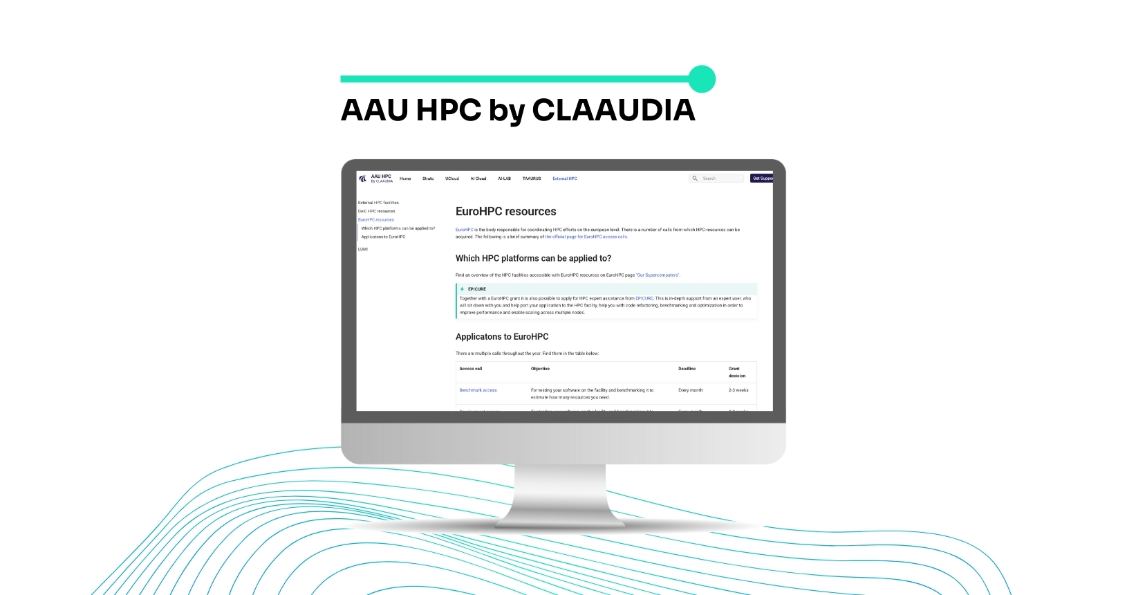 Computer screen with AAU HPC by CLAAUDIA page open.