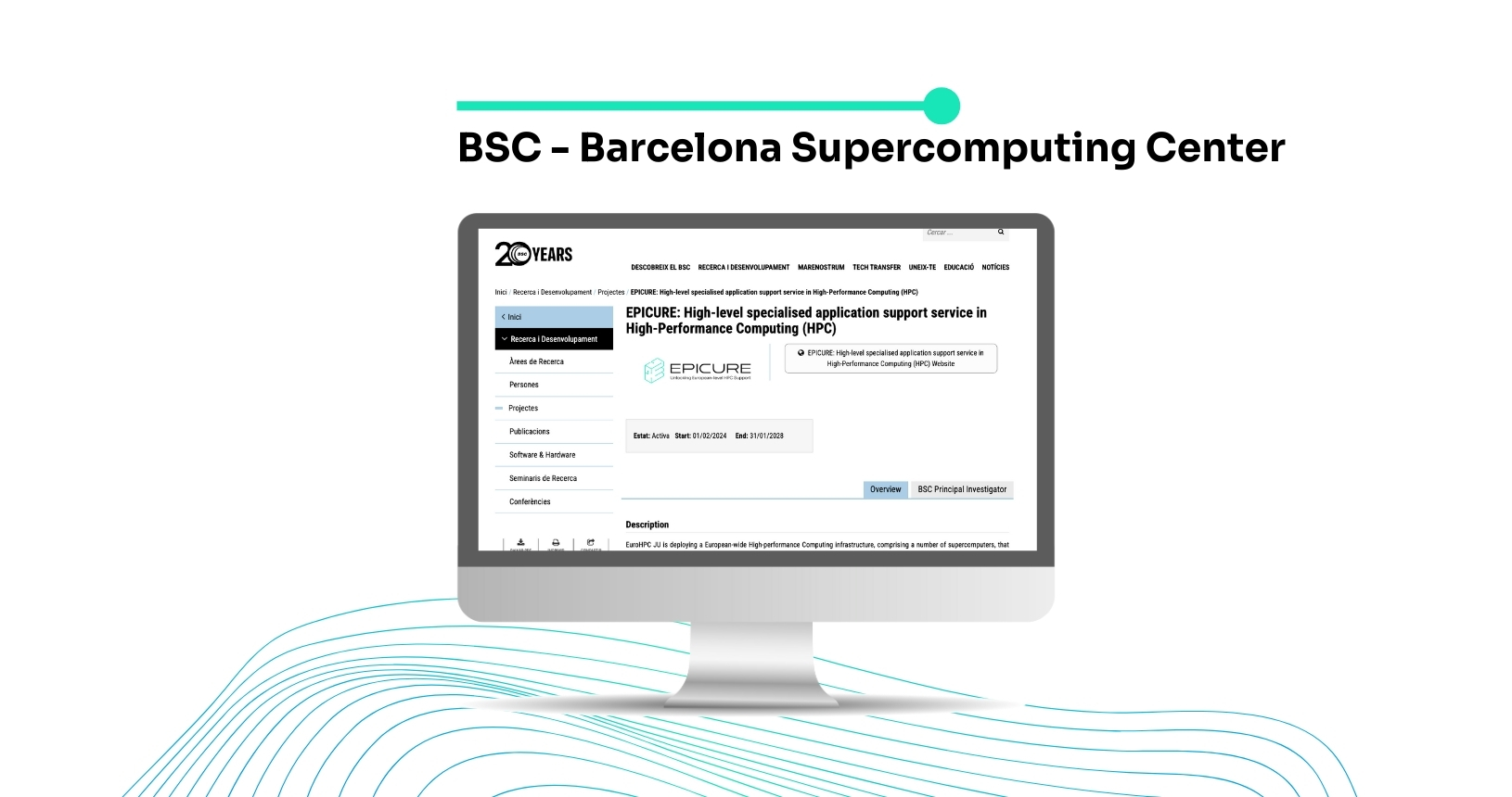 Computer screen with Barcelona Supercomputing Center page open.