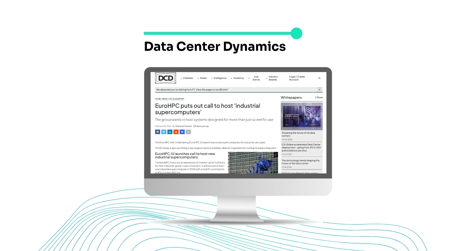 Computer screen with Data Center Dynamics page open.