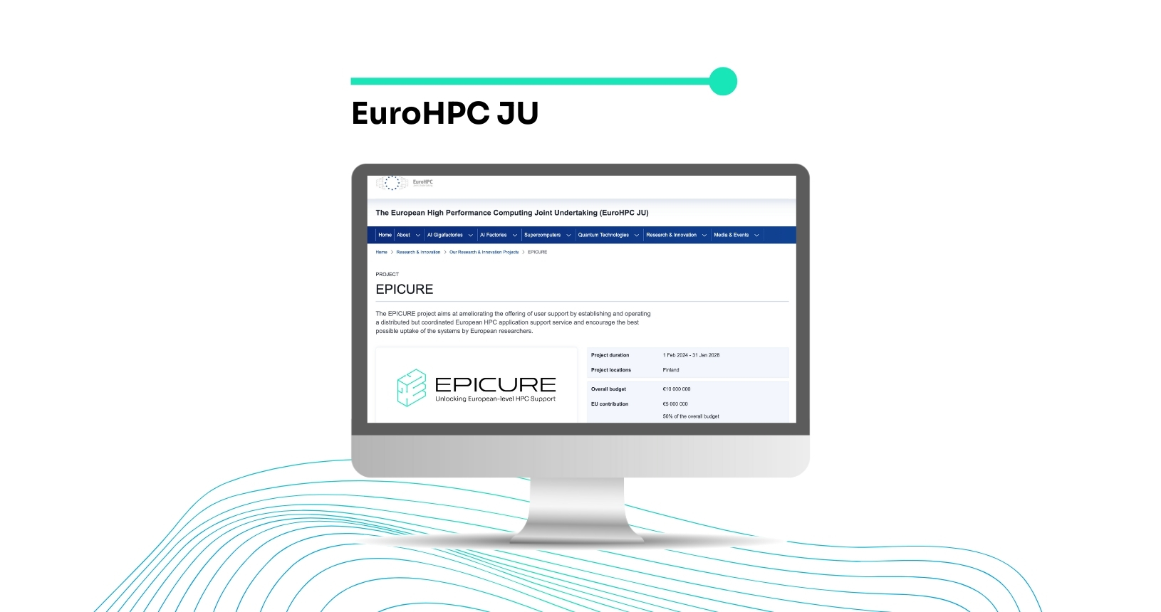 Computer screen with EuroHPC JU page open.