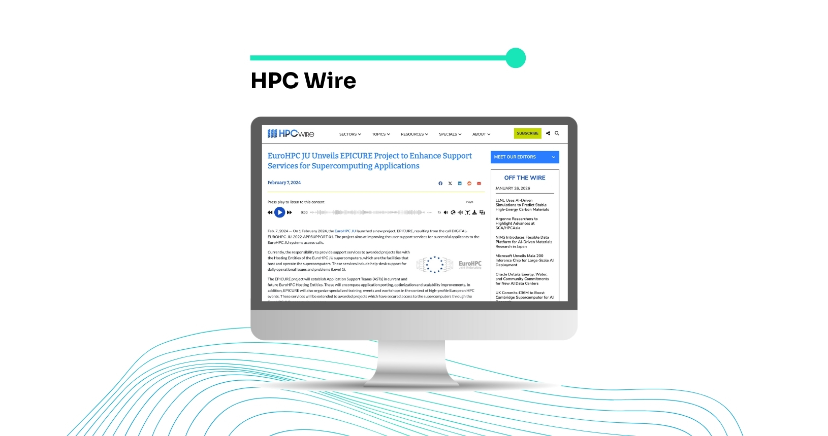 Computer screen with HPC Wire page open.