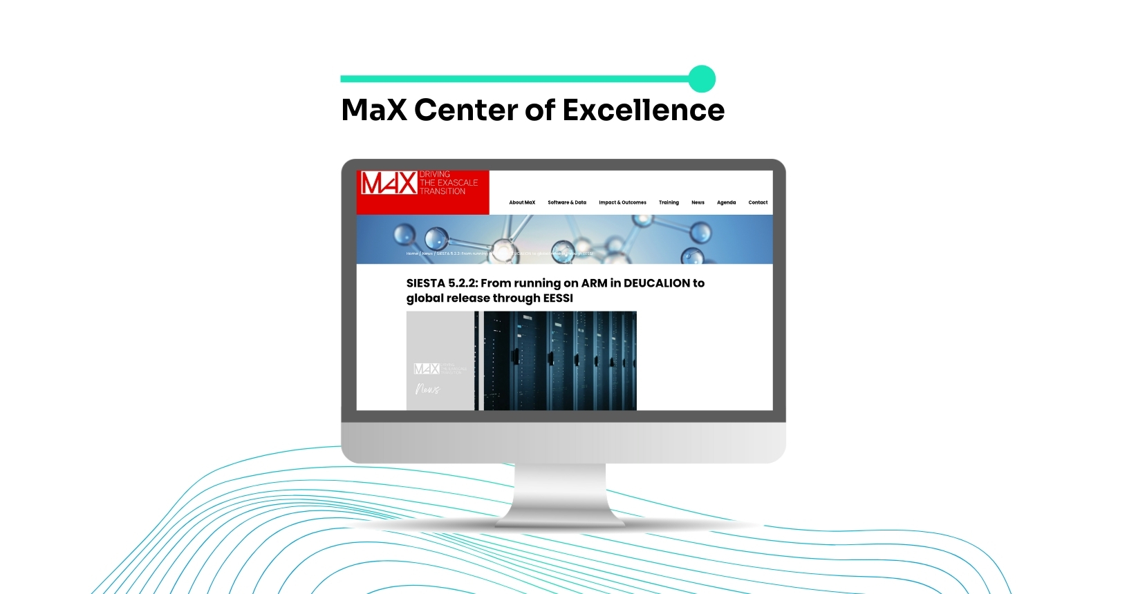 Computer screen with MaX Center of Excellence page open.