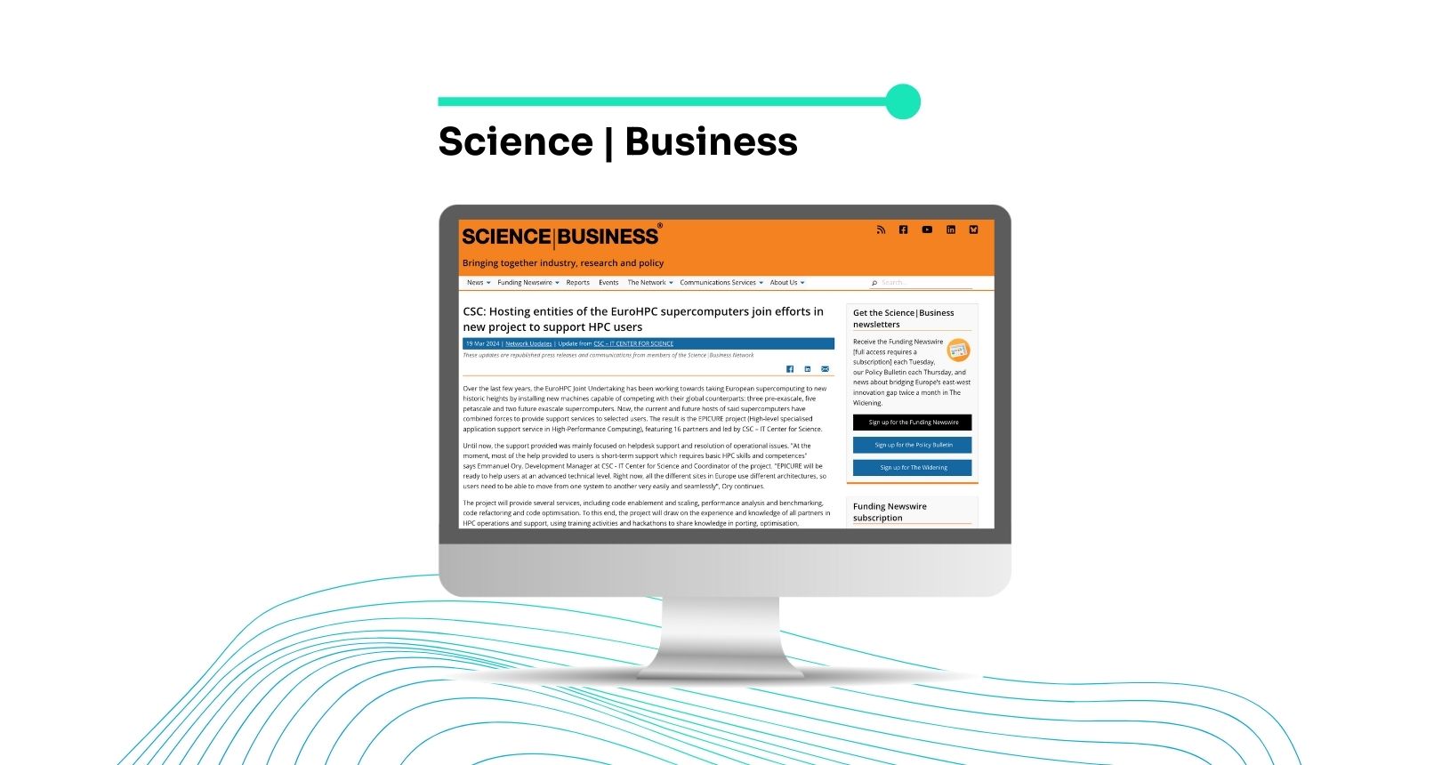 Computer screen with Science | Business JU page open.
