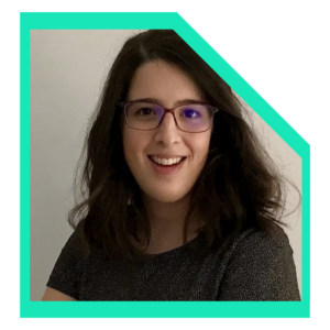 Woman in a black t-shirt and glasses