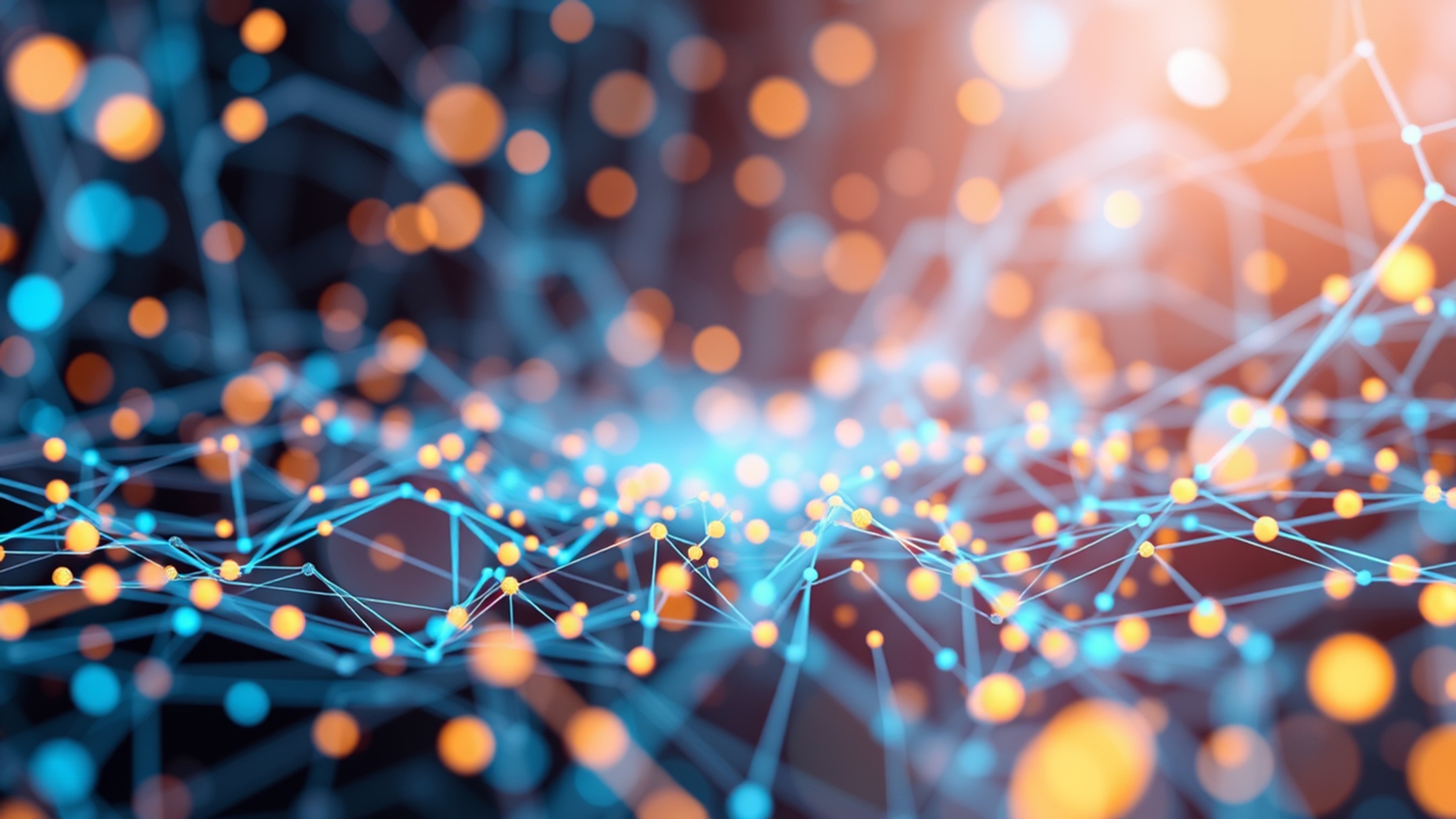 Abstract visualisation of interconnected blue and yellow nodes and lines.