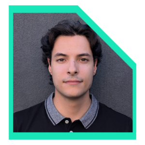 Men wearing a dark blue polo shirt.