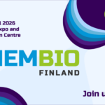 Promotional graphic for CHEMBIO Finland, featuring the event dates (15–16 April 2026), location (Helsinki Expo and Convention Centre), and a “Join us!” call to action with abstract blue and green design elements