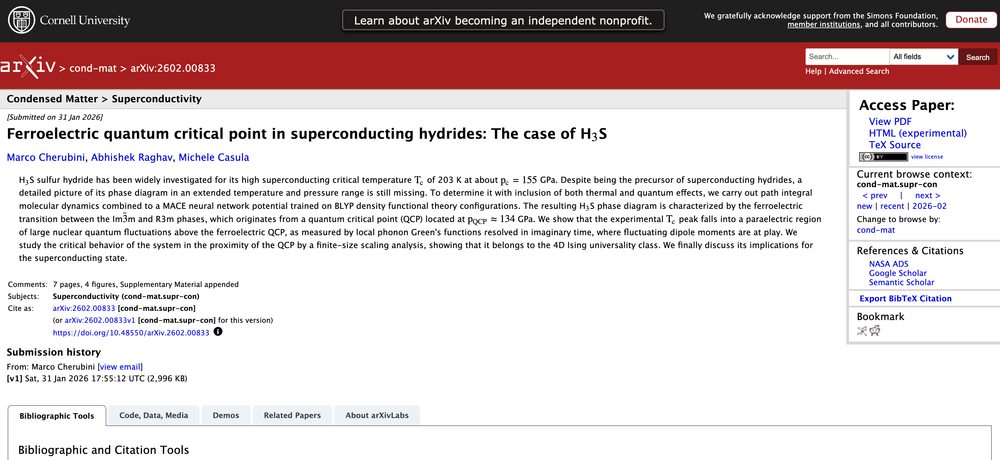 Screenshot of Condensed Matter page.