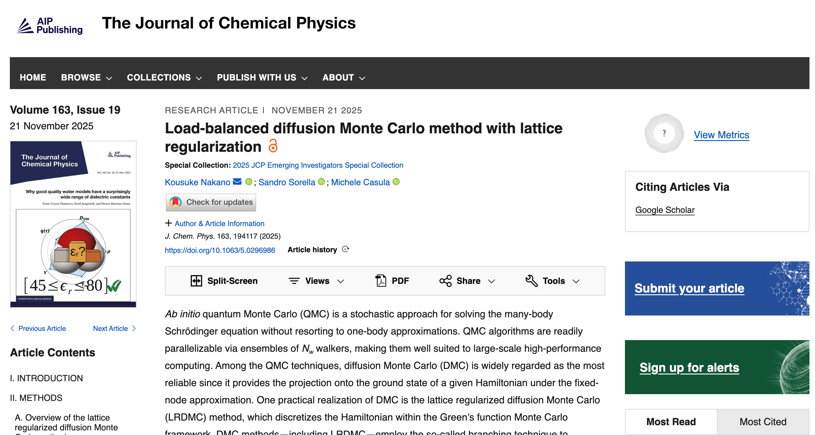 Screenshot of The Journal of Chemical Physics page.
